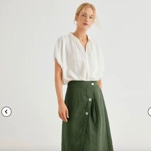 Calista 100% Linen A-Line Button Deco Midi Skirt